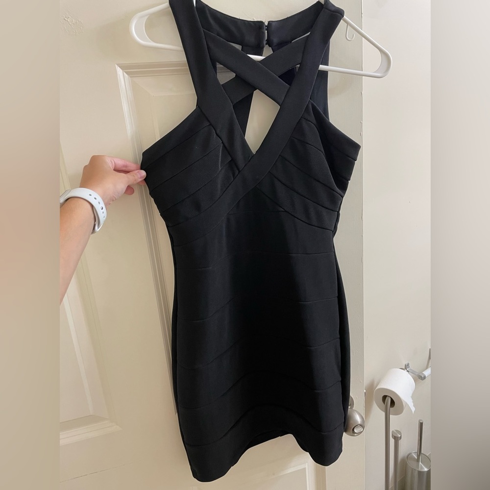 Black Mini Dress with Cross Front Detail